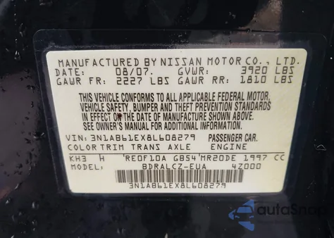 2008 Nissan Sentra 2.0 z USA, uszkodzony, nr VIN 3N1AB61EX8L608279